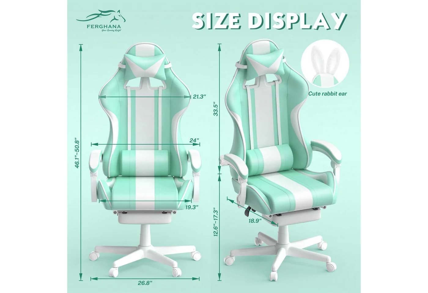 Ferghana Gaming Chair mit Fußstütze und verstellbarer Kopfstütze - Bild 3