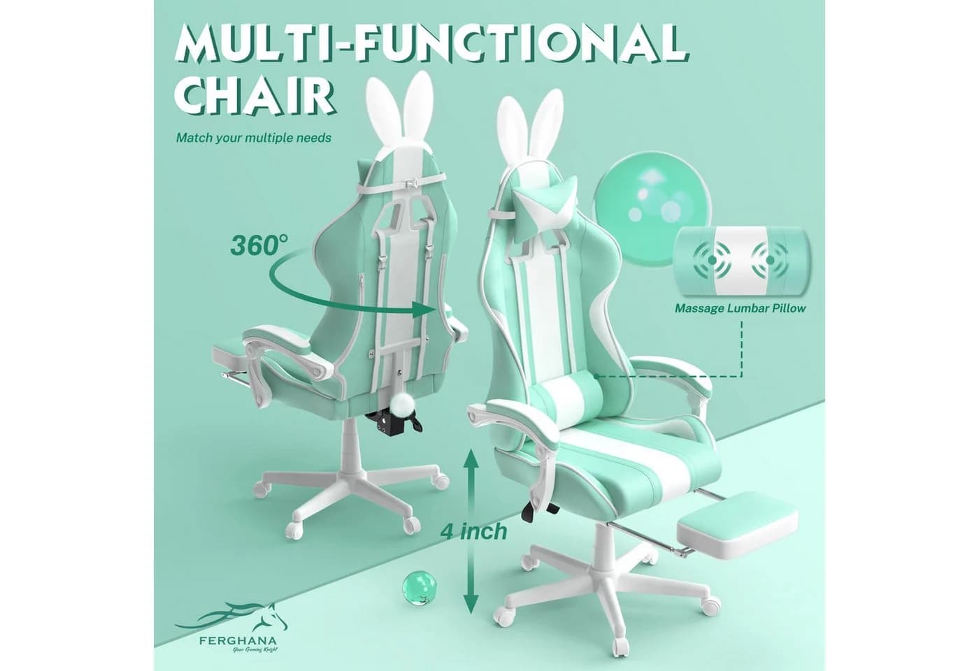 Ferghana Gaming Chair mit Fußstütze und verstellbarer Kopfstütze - Bild 5