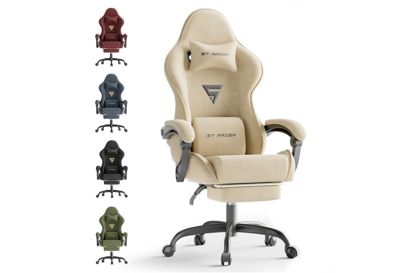 Ferghana Gaming-Stuhl Ergonomisch mit Kopfstütze, Lendenkissen, Armlehnen, Fußstütze - Bild 2