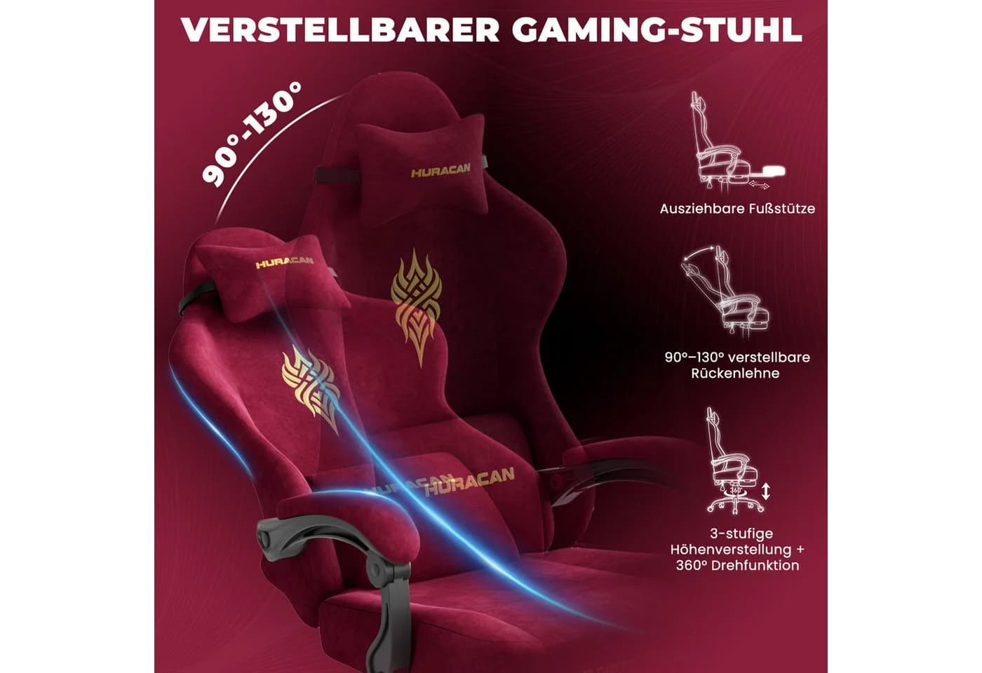 Huracan Gaming-Stuhl mit Massagefunktion und Fußstütze Rot - Bild 4