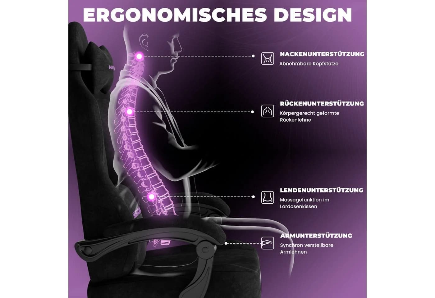 Huracan Gaming-Stuhl Massage Ergonomisch mit Fußstütze - Bild 5