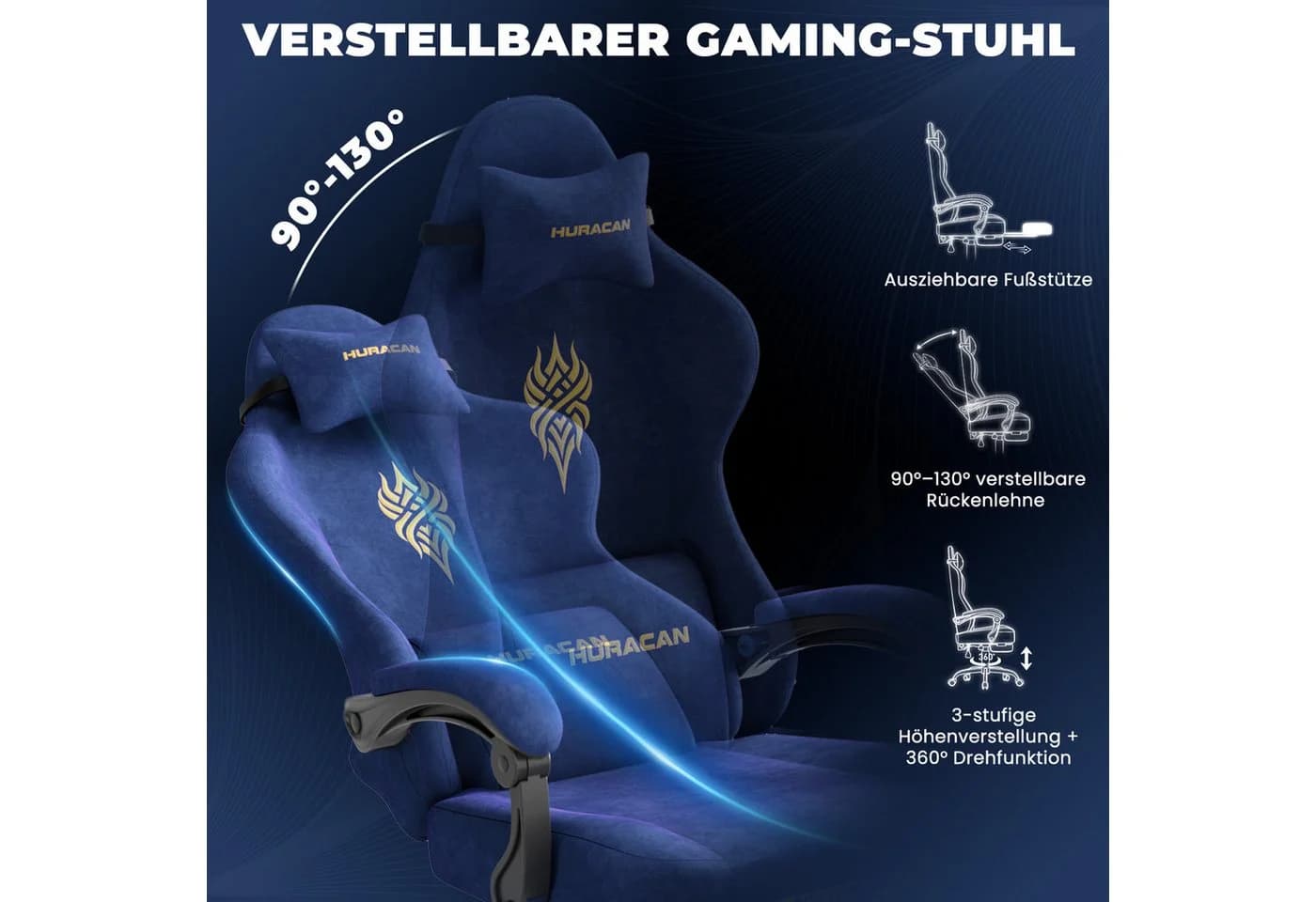 Huracan Gaming-Stuhl Massage Gaming Sessel mit Fußstütze - Bild 4