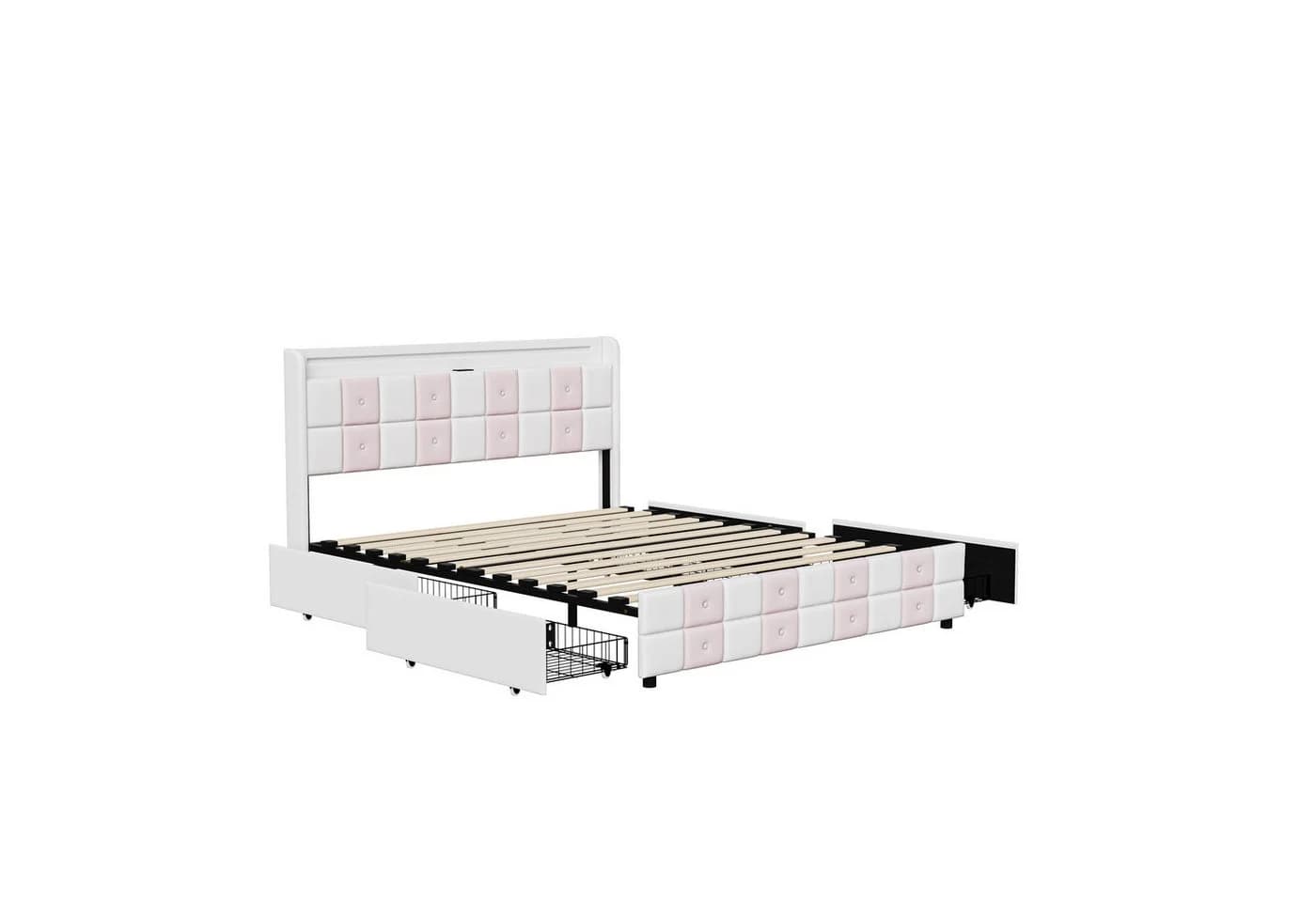 Gdood Stauraumbett Polsterbett mit LED, USB & Schubladen