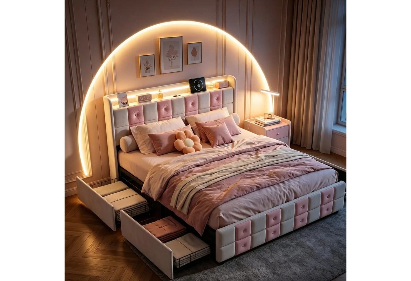 Gdood Stauraumbett Polsterbett mit LED, USB & Schubladen - Bild 2