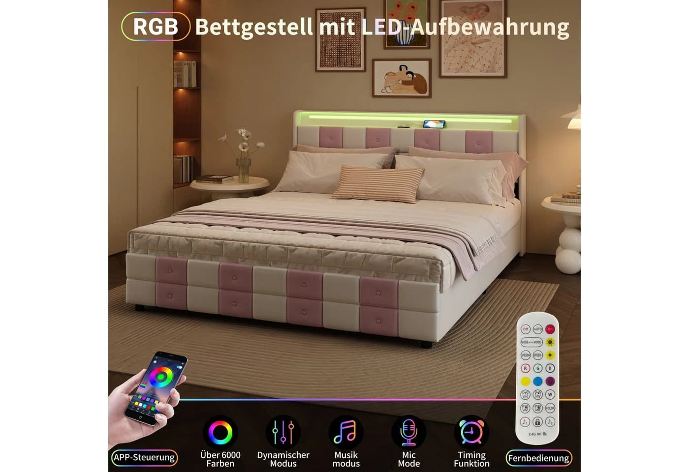 Gdood Stauraumbett Polsterbett mit LED, USB & Schubladen - Bild 4