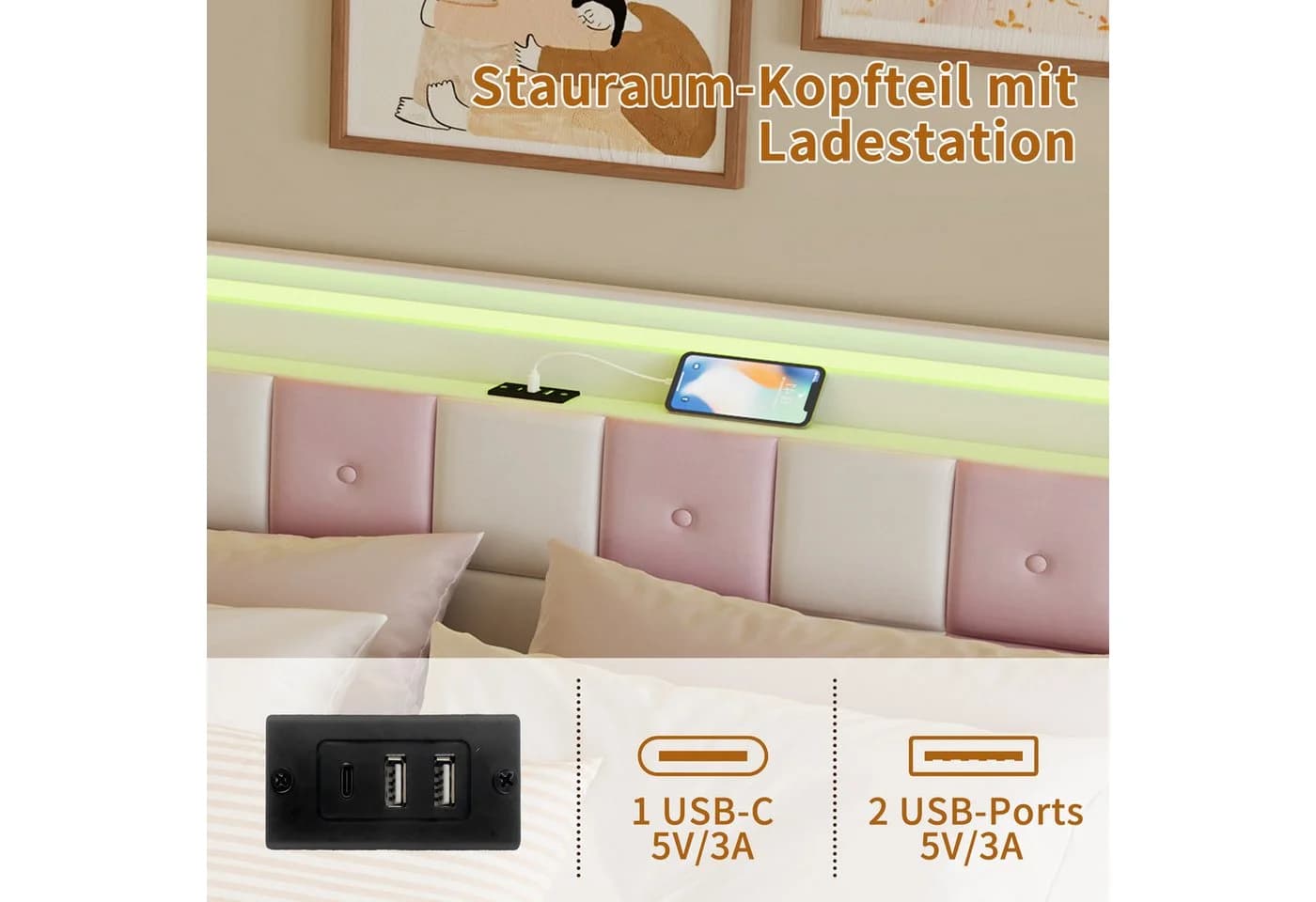 Gdood Stauraumbett Polsterbett mit LED, USB & Schubladen - Bild 5