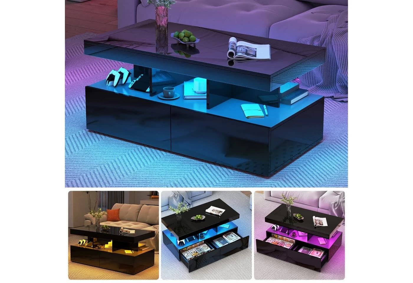 Gdood Couchtisch Ablagetisch LED Beistelltisch Breite 100 cm - Bild 2