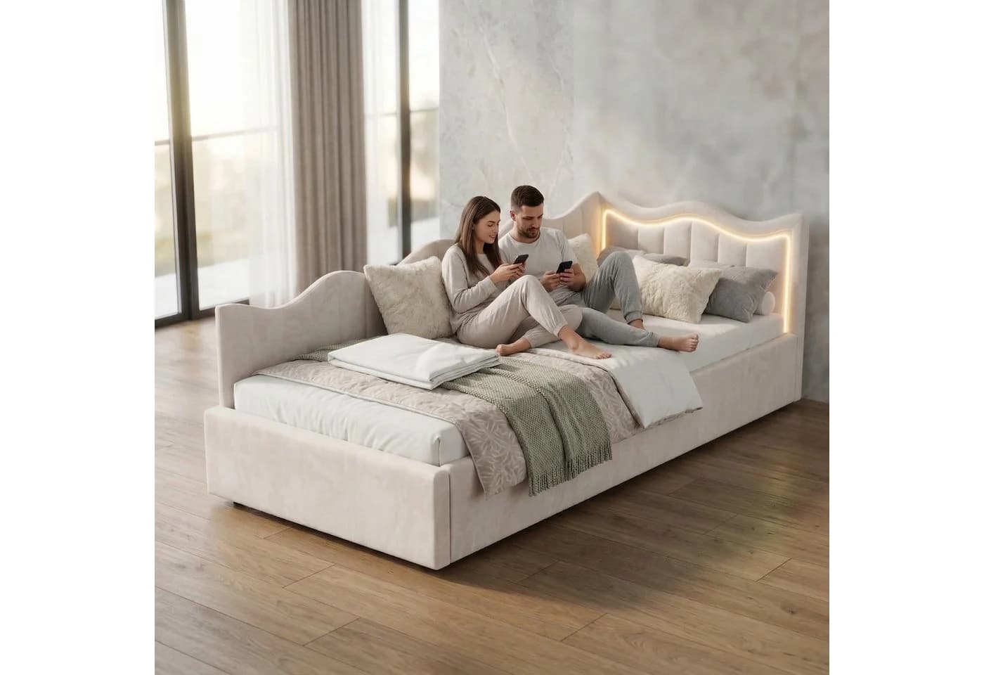 Gdood Polsterbett Jugendbett LED-Beleuchtung Ladefunktion