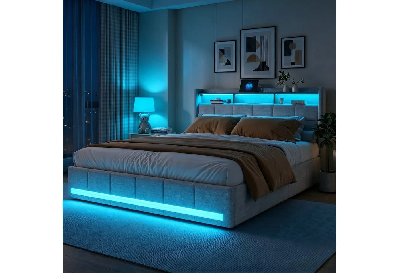 Furnishings Home Polsterbett Stauraumbett mit LED-Beleuchtung und Schubladen - Bild 2