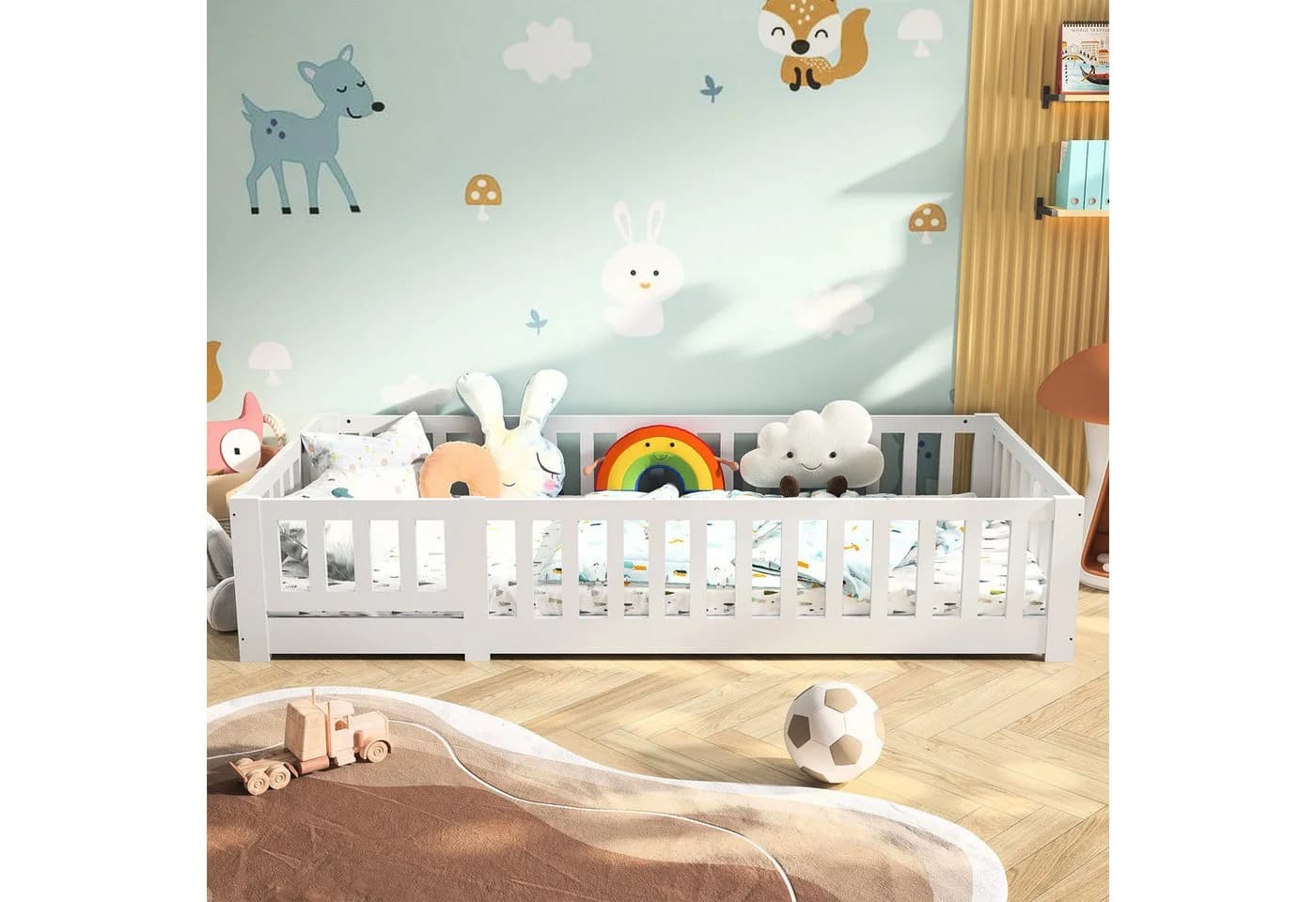 Gdood Kinderbett Massivholzbett Bodenbett Zaunbett Einzelbett Montessori 90x200 cm - Bild 2