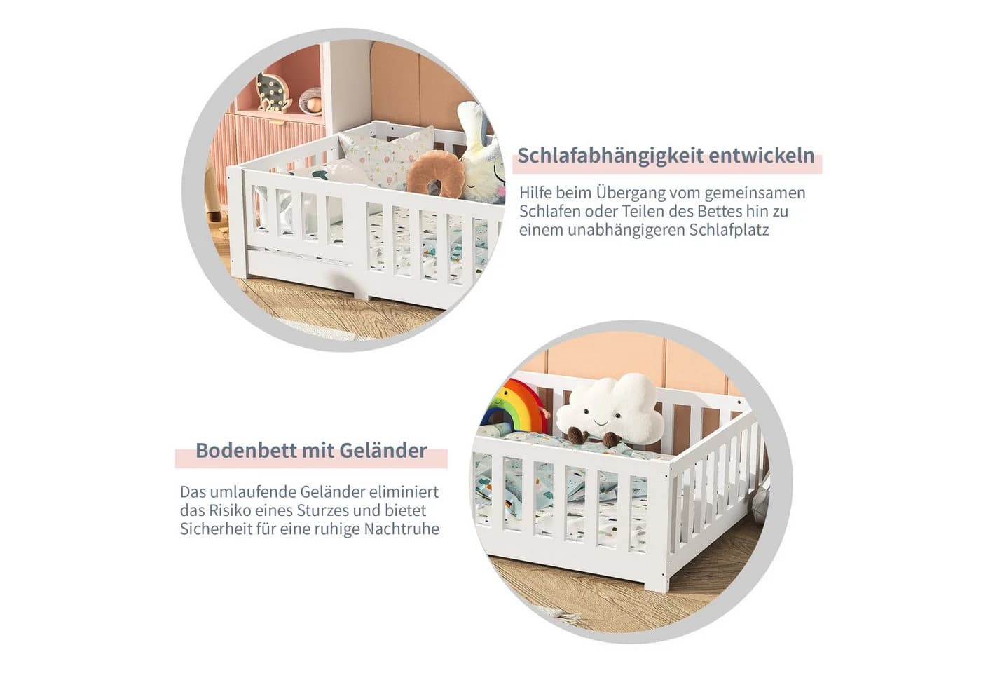 Gdood Kinderbett Massivholzbett Bodenbett Zaunbett Einzelbett Montessori 90x200 cm - Bild 4