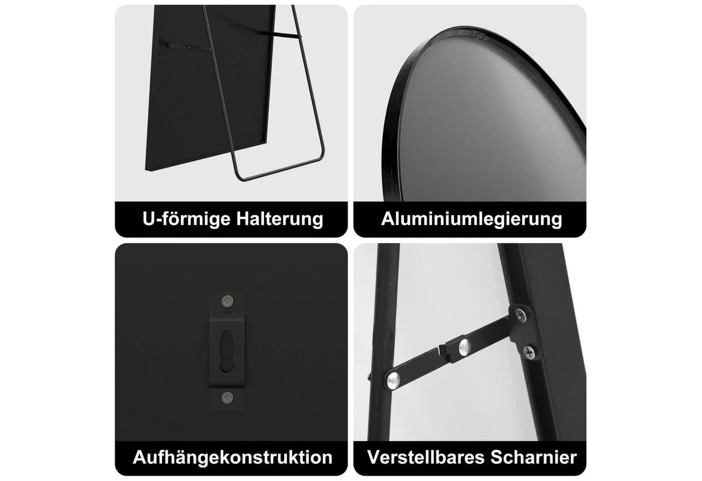 Furnishings Home Ganzkörperspiegel Oval Schwarz Aluminium - Bild 5