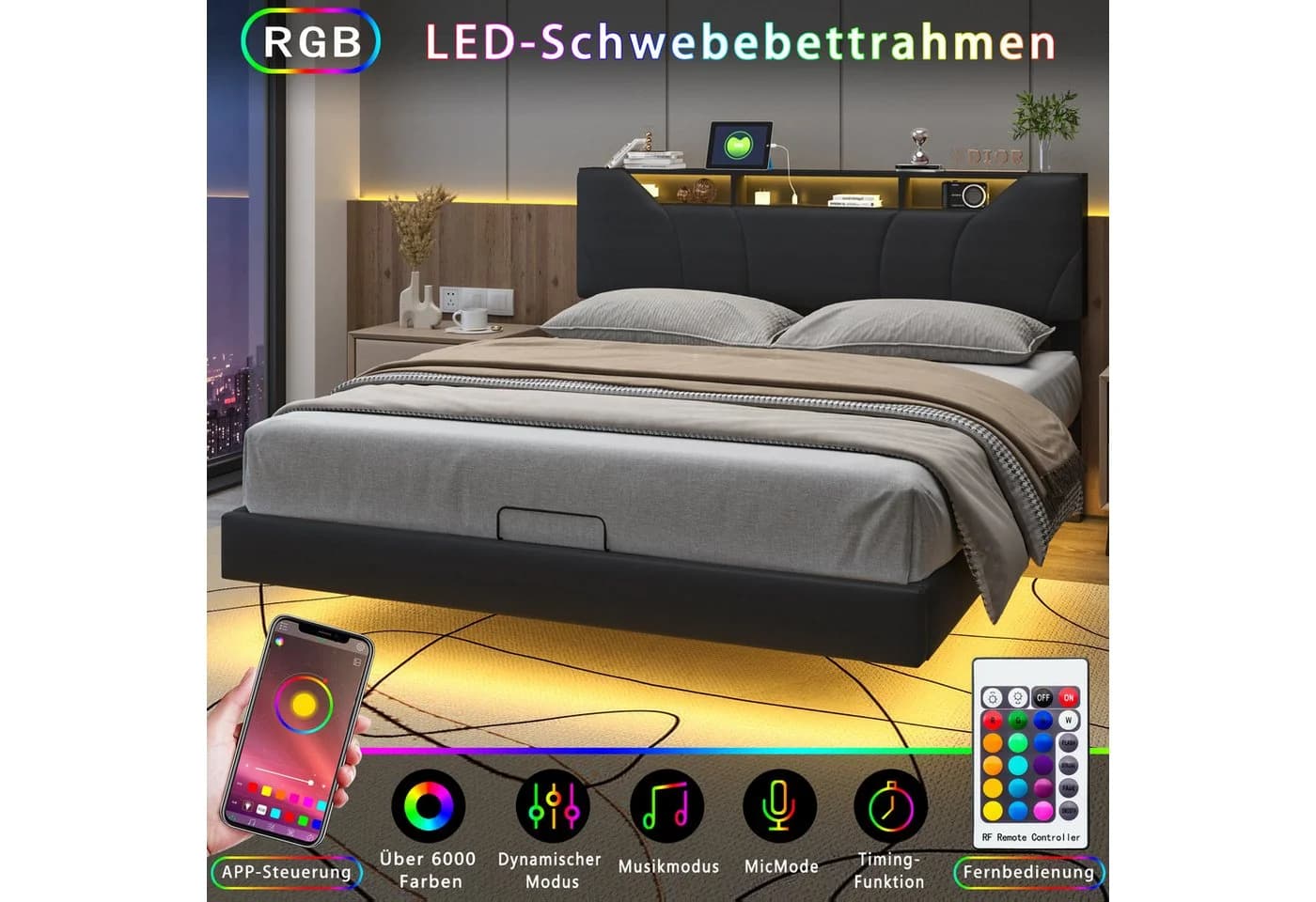 Furnishings Home Polsterbett mit LED, USB und Stauraum - Bild 4