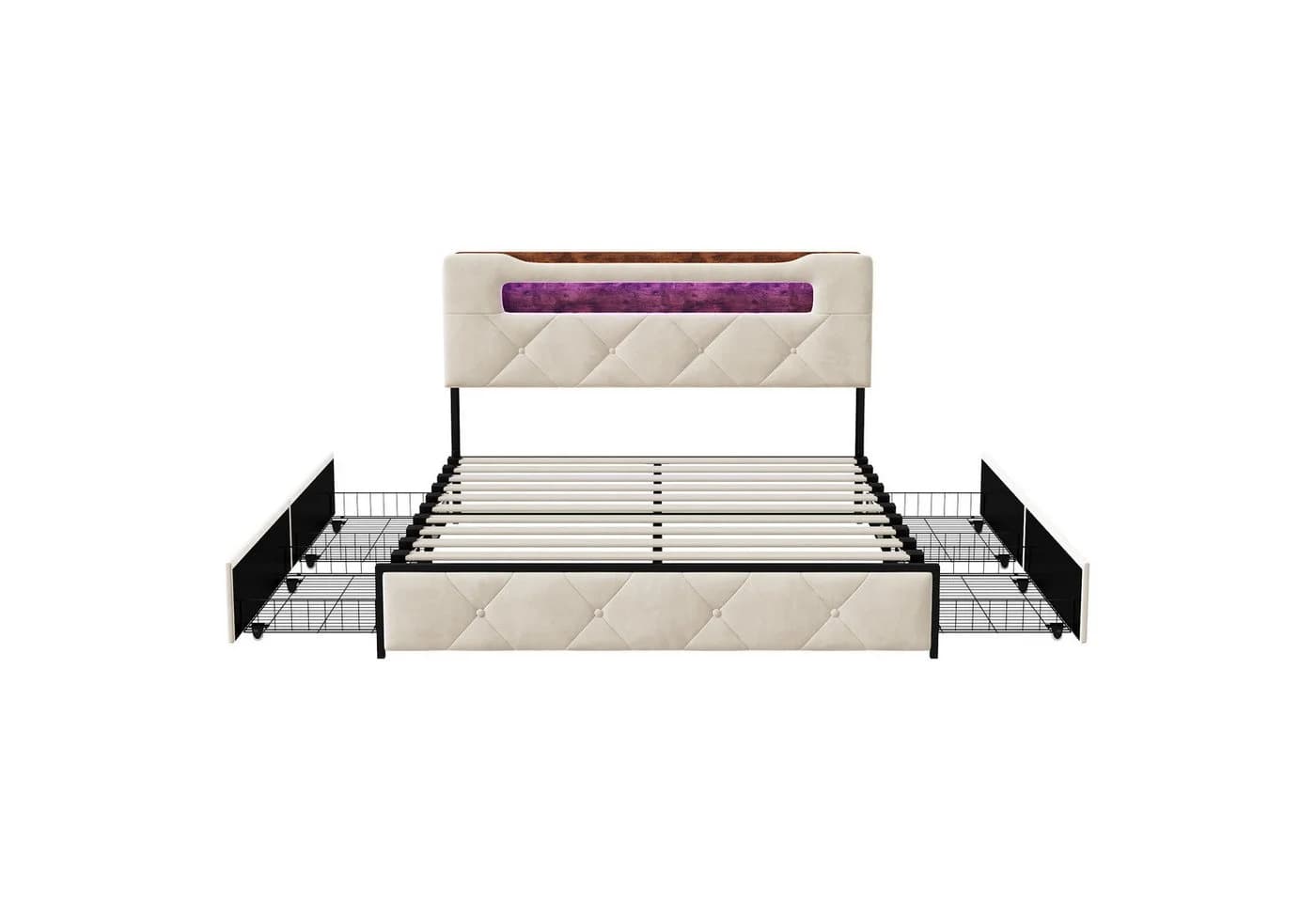 Gdood Polsterbett Beige mit LED und Stauraum