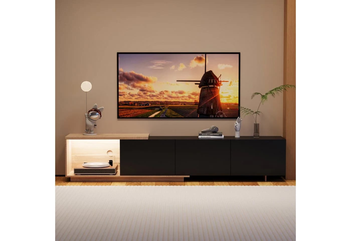 PXloue TV-Schrank Ausziehbarer TV-Schrank mit 3 Schubladen LED-Beleuchtung