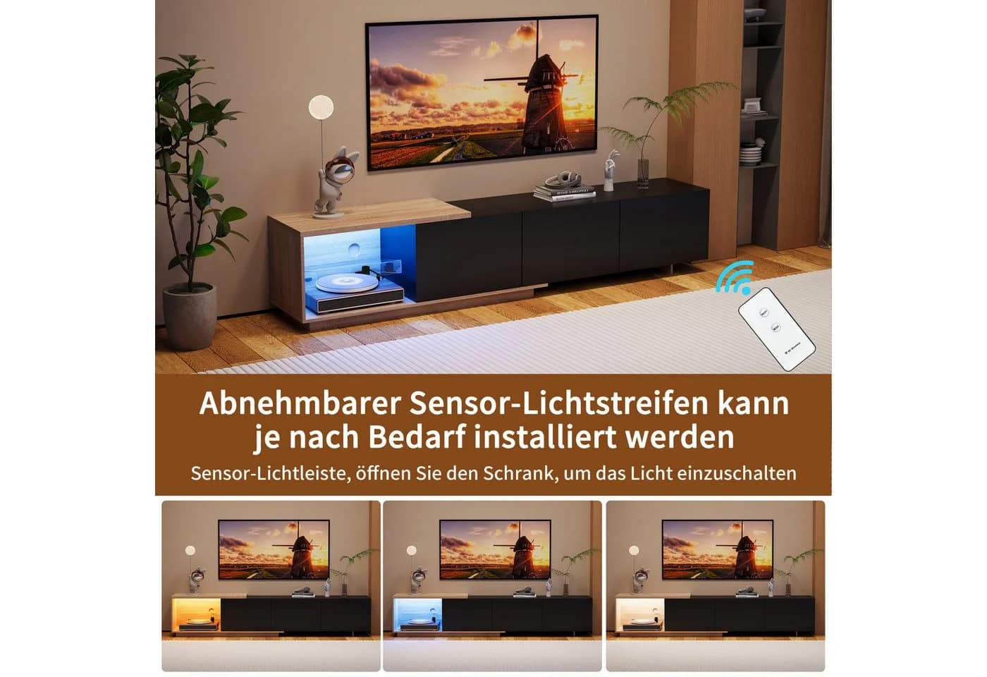PXloue TV-Schrank Ausziehbarer TV-Schrank mit 3 Schubladen LED-Beleuchtung - Bild 4