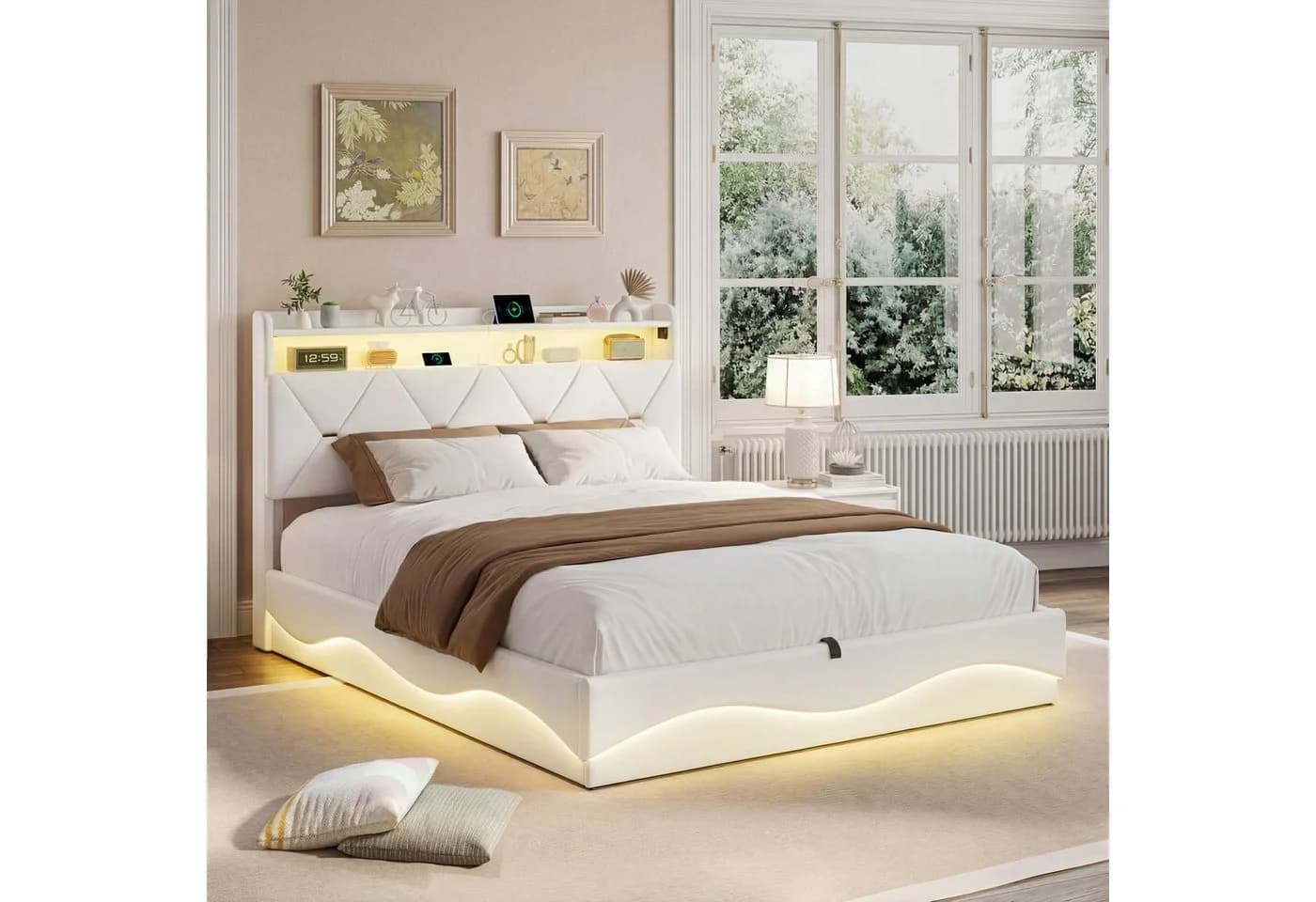 Simurq Polsterbett 160x200 mit Stauraum, LED & USB