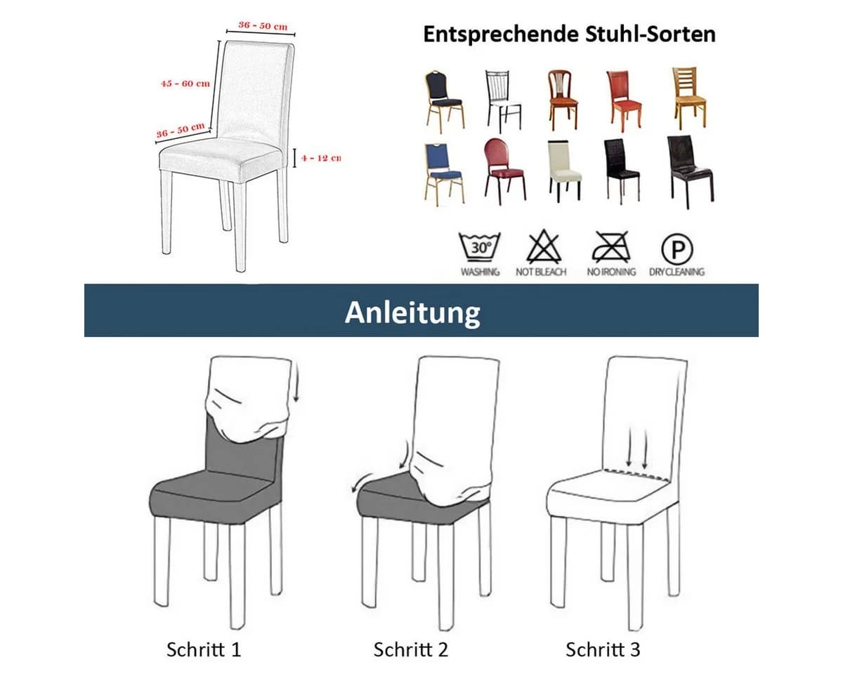 Vivi Idee Stuhlbezug 4/6er Set Blätterzauber Elastisch Waschbar - Bild 4