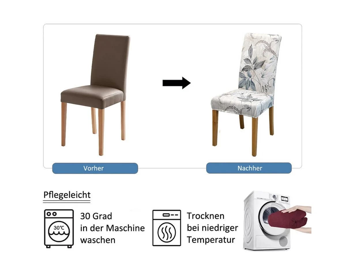 Vivi Idee Stuhlbezug 4/6er Set Blätterzauber Elastisch Waschbar - Bild 5