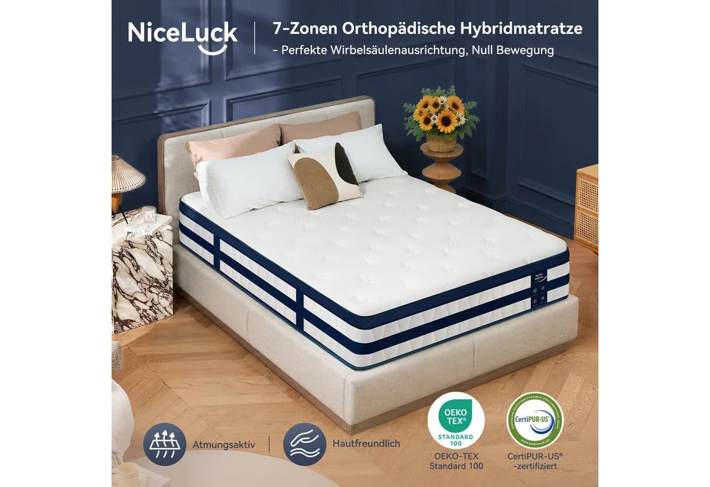 Niceluck Premium Hybridmatratze 7-Zonen Taschenfederkern