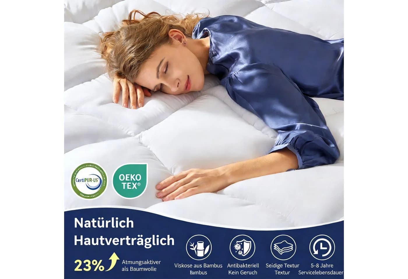 NicePlus Matratzentopper 7cm Gel-Memory-Schaum Weiß Atmungsaktiv - Bild 3