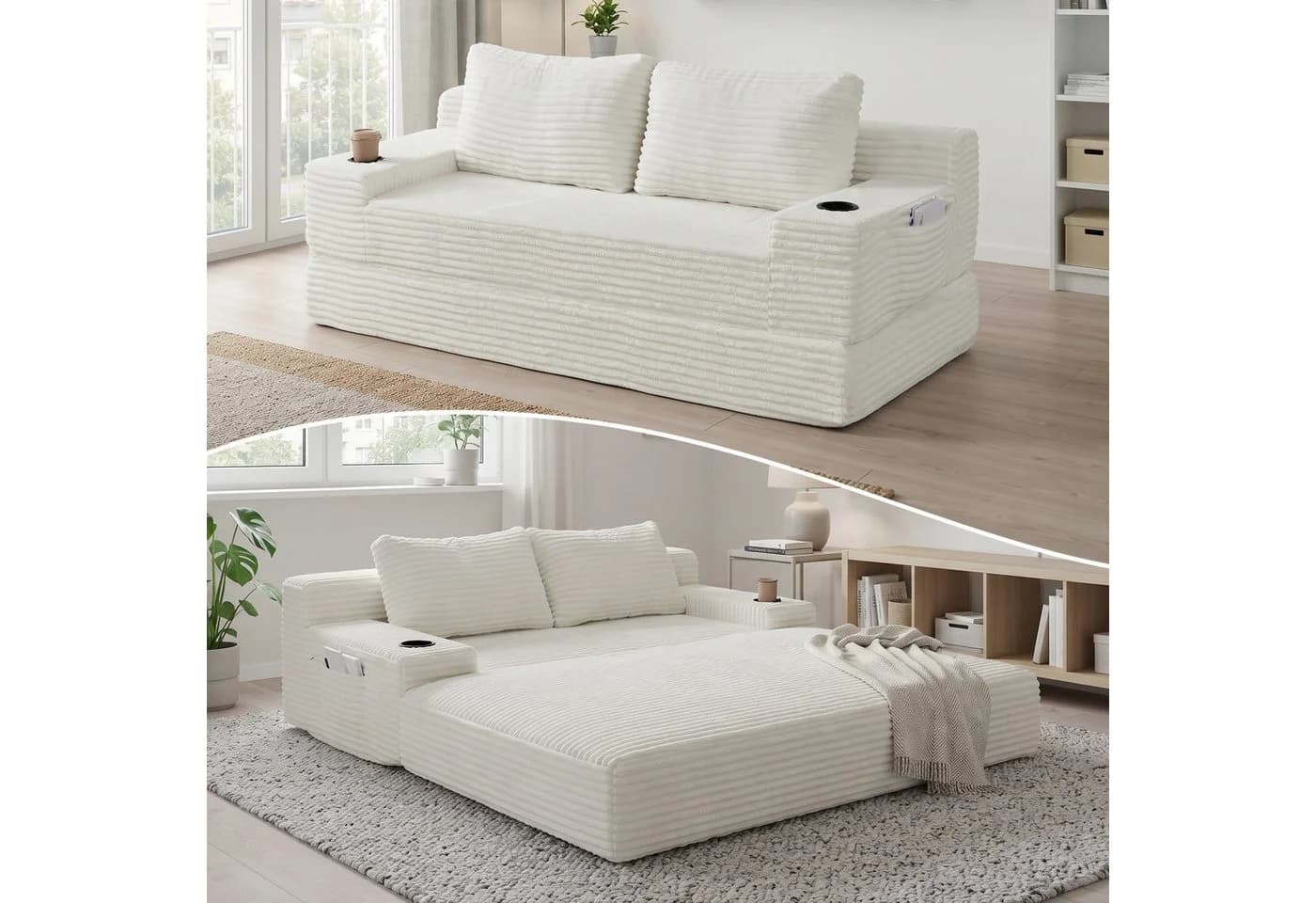 GLP Schlafsofa 2-Sitzer Cord-Stoff Weiß mit Bettfunktion - Bild 2