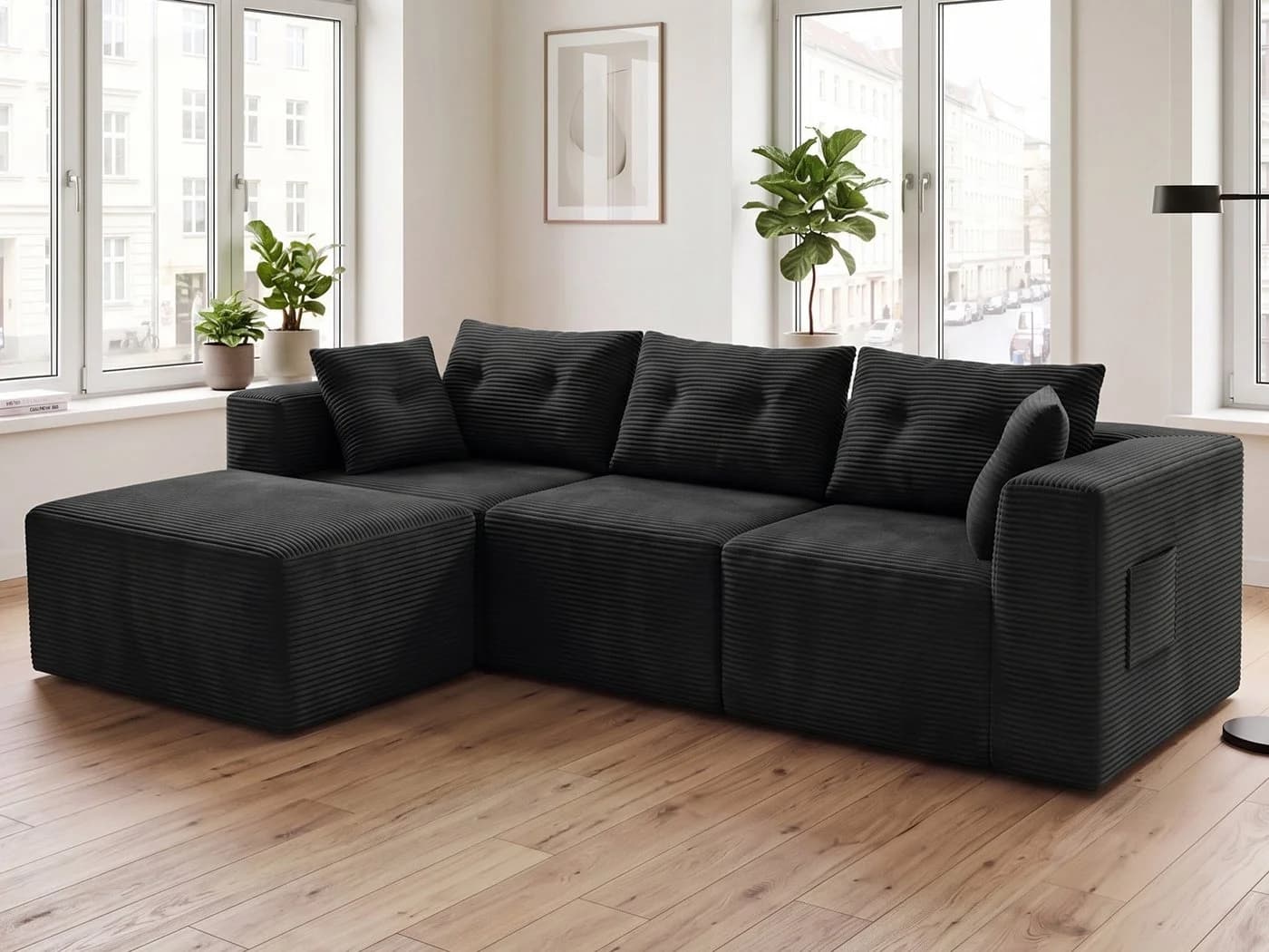 GLP Ecksofa 3-Sitzer mit Hocker Cord Modulsofa Anthrazit - Bild 2