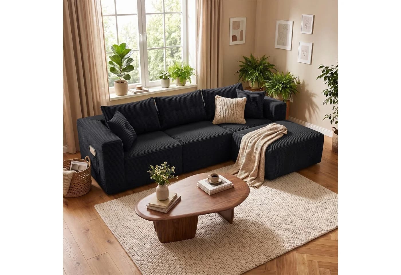 GLP Ecksofa 3-Sitzer mit Hocker Cord Modulsofa Anthrazit - Bild 4