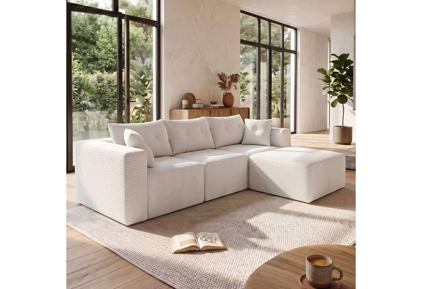 GLP Modulares Ecksofa aus Cord mit Hocker