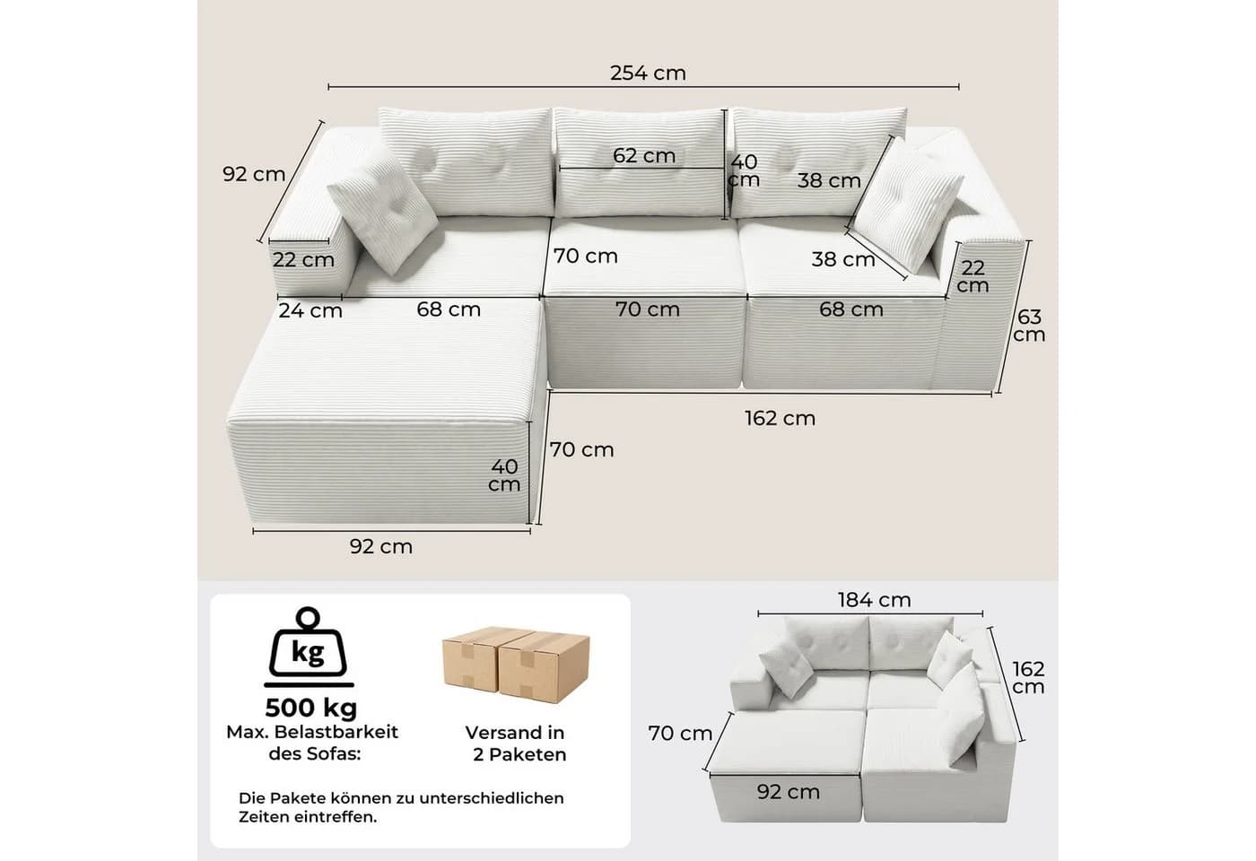 GLP Modulares Ecksofa aus Cord mit Hocker - Bild 4