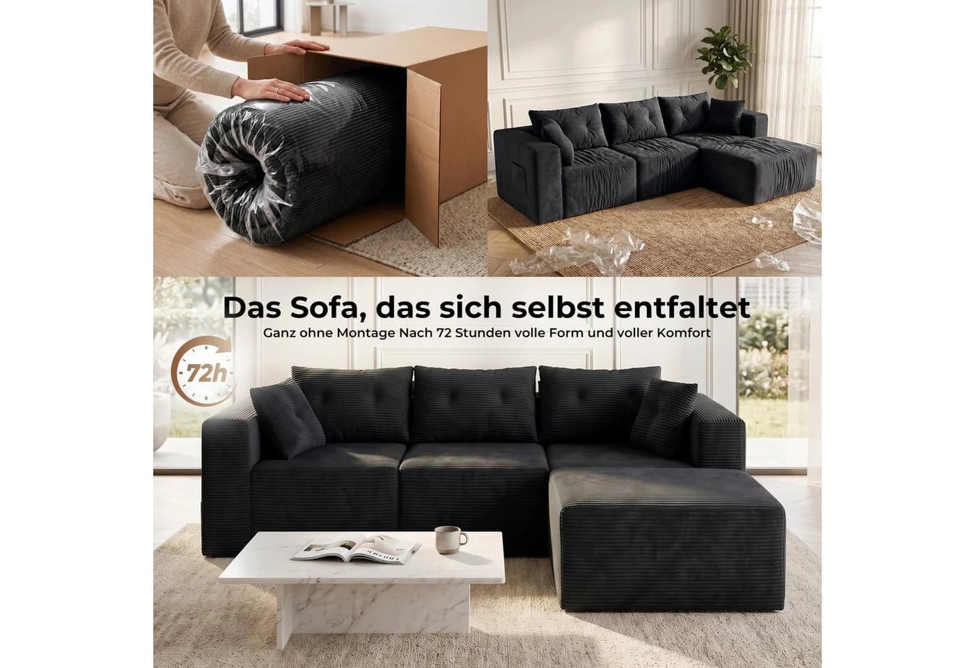GLP Modulares Ecksofa Cord 254 cm Anthrazit mit Hocker - Bild 5