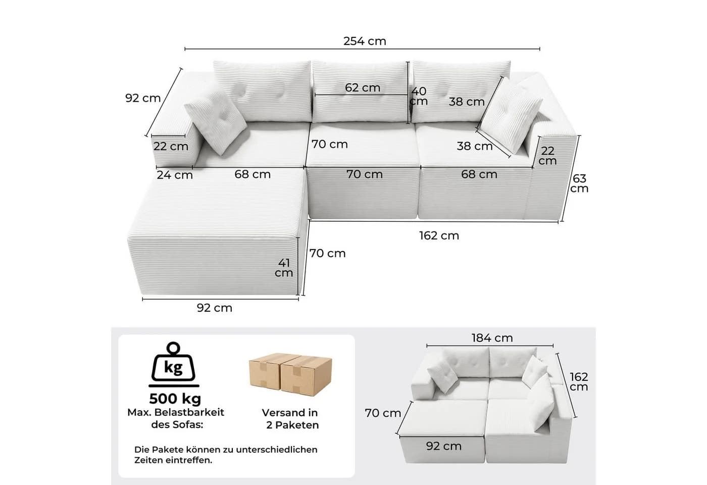 GLP Modulares Ecksofa 254 cm Cord mit Hocker - Bild 3