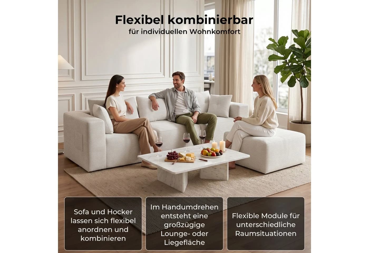 GLP Modulares Ecksofa 254 cm Cord mit Hocker - Bild 4