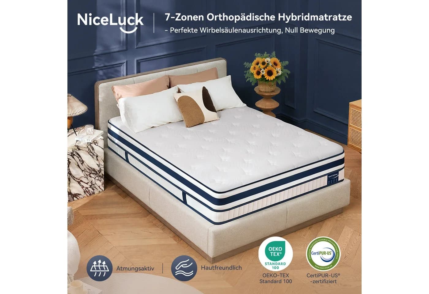 Niceluck Boxspringmatratze 7-Zonen Hybridmatratze 30cm H3 - Bild 4