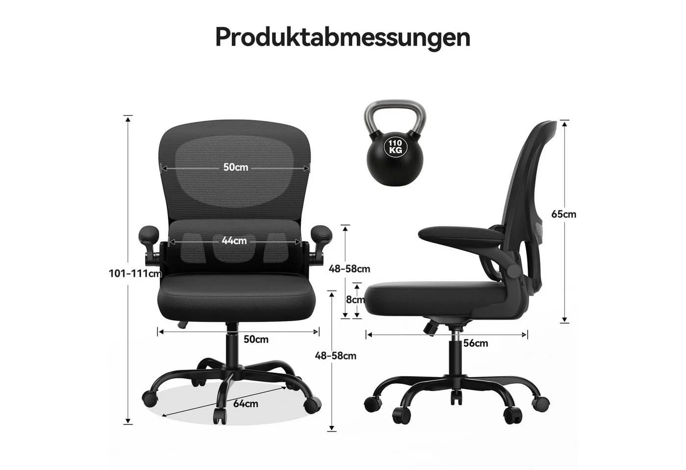 ZAISZE Bürostuhl Schwarz Netz Sitz Gaslift Nylonrad