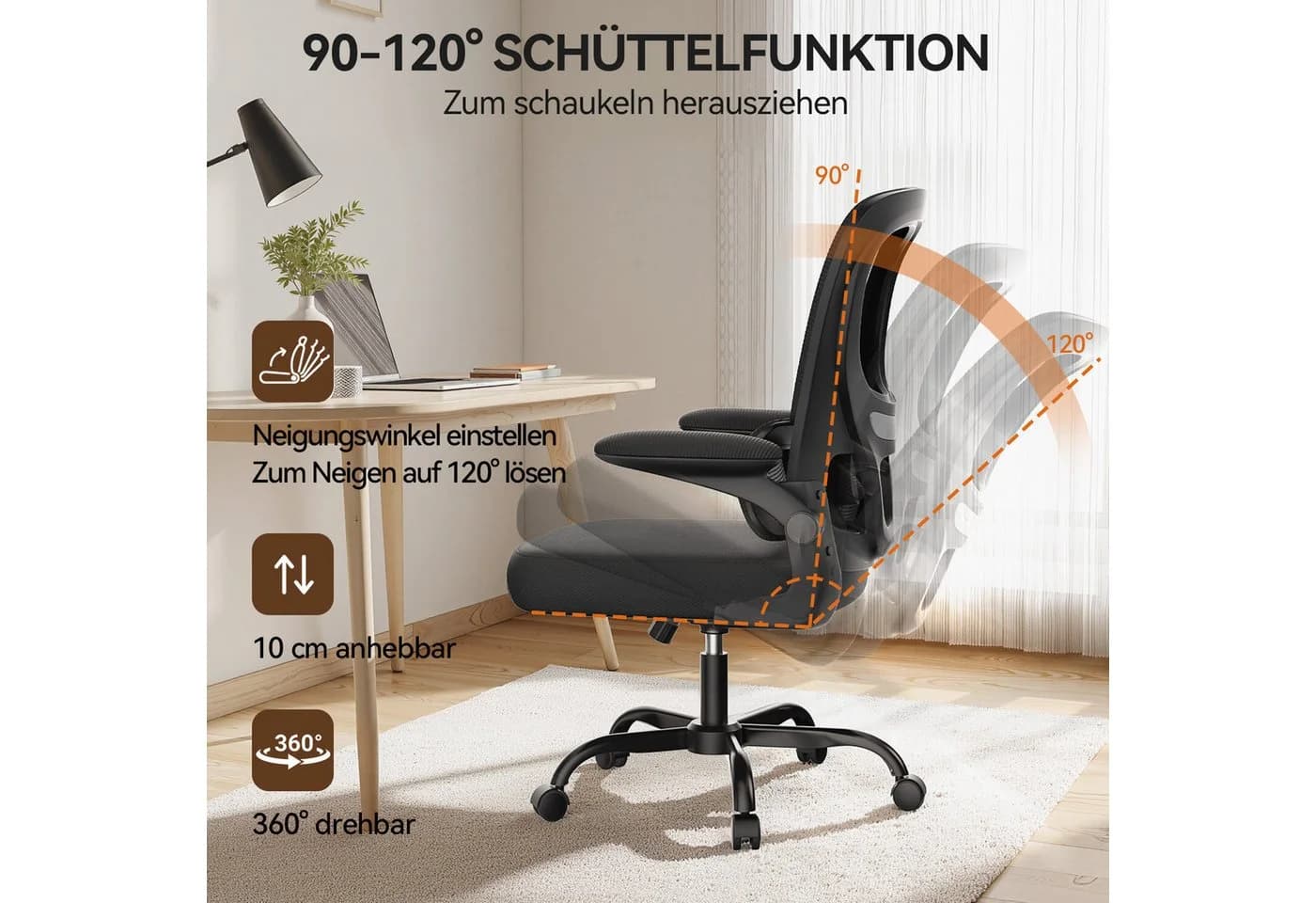 ZAISZE Bürostuhl Schwarz Netz Sitz Gaslift Nylonrad - Bild 4