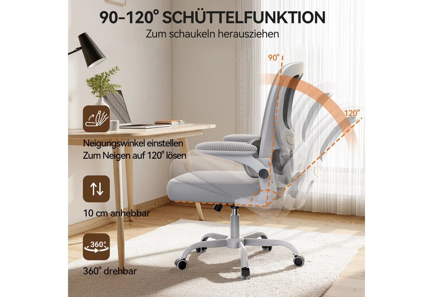 ZAISZE Bürostuhl Grau/Weiß Netz Sitz Gaslift Rollen - Bild 4