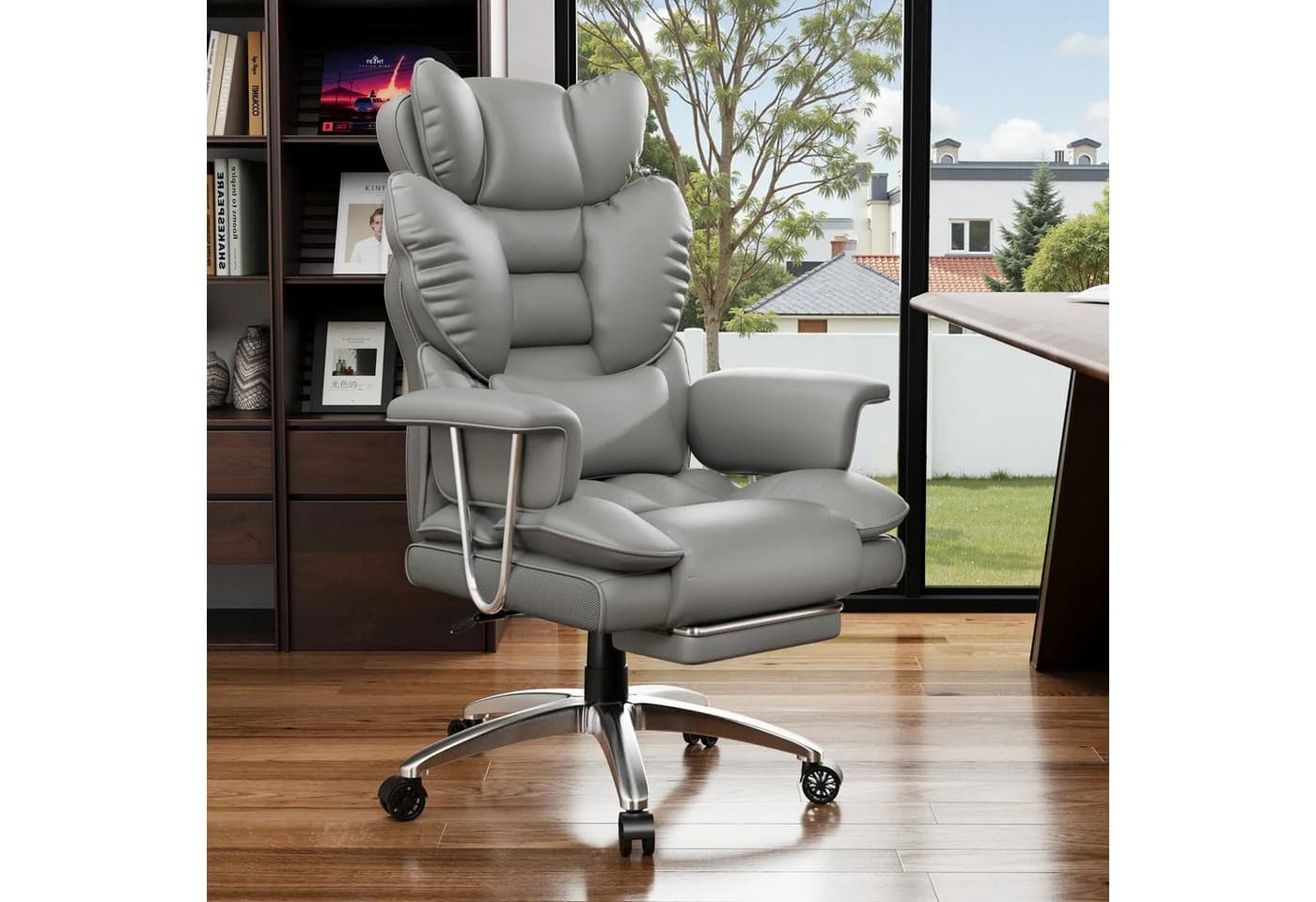 ZAISZE Bürostuhl Grau Ergonomisch mit Fußstütze & Kopfstütze - Bild 3