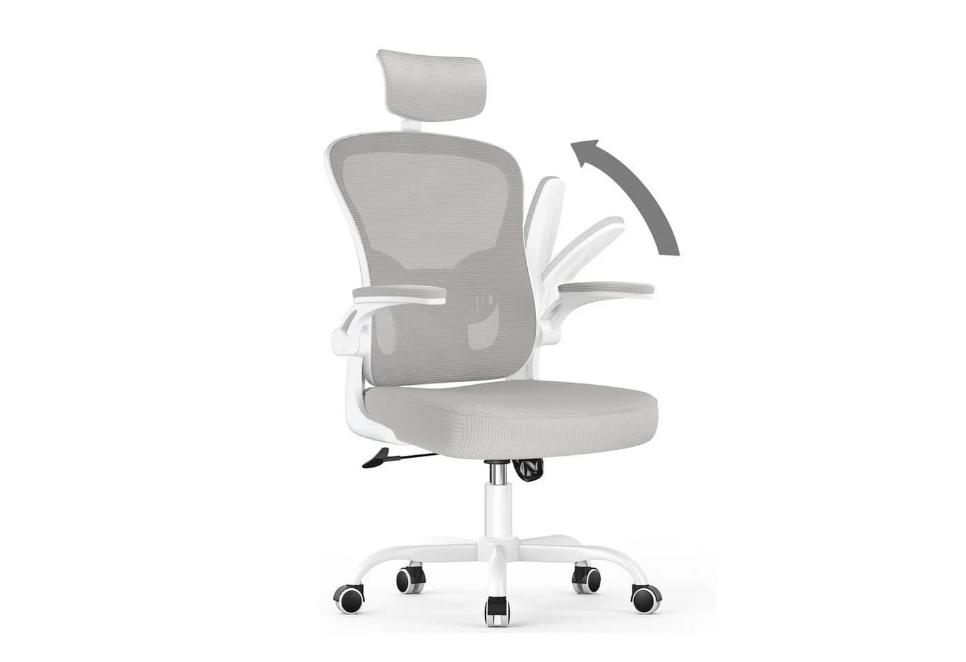 ZAISZE Ergonomischer Bürostuhl Grau mit Netzbezug und klappbaren Armlehnen - Bild 2