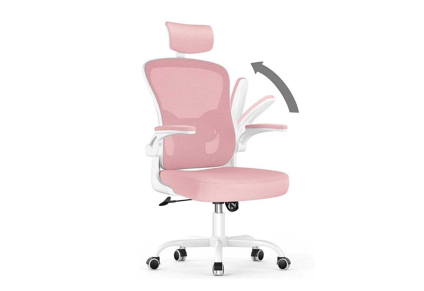 ZAISZE Ergonomischer Bürostuhl Rosa mit Netzbezug und klappbaren Armlehnen - Bild 2