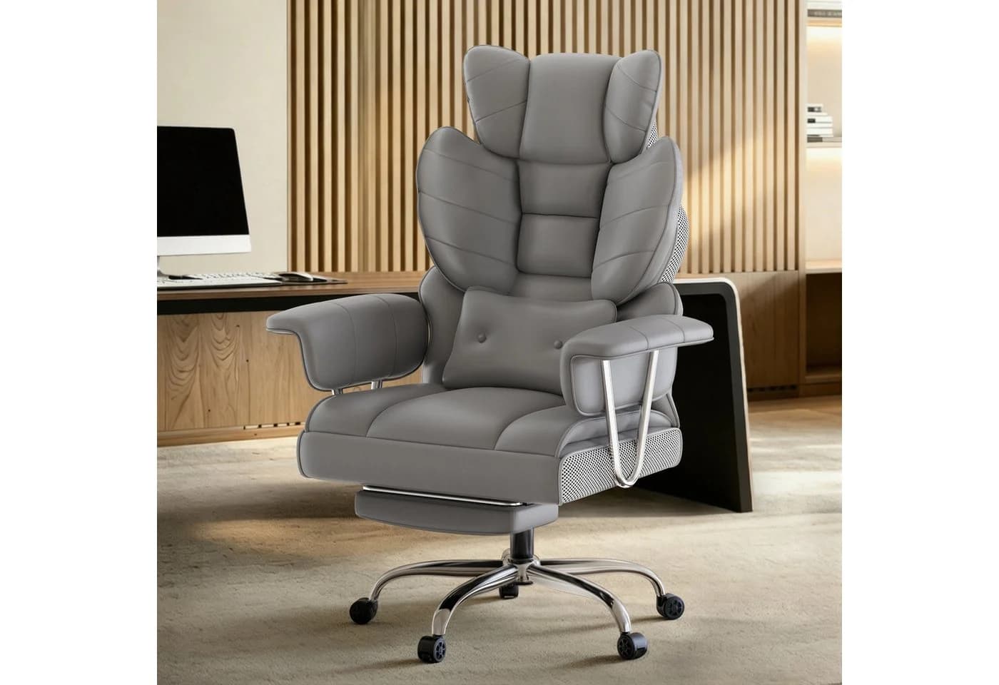 ZAISZE Bürostuhl Ergonomischer Chefsessel Grau mit Fußstütze - Bild 2