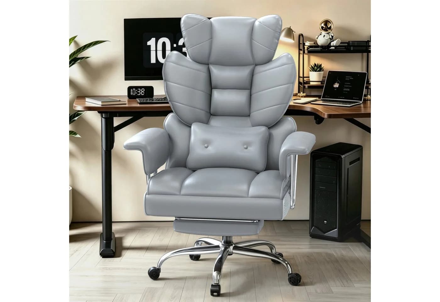 ZAISZE Bürostuhl Ergonomischer Chefsessel Grau mit Fußstütze - Bild 3