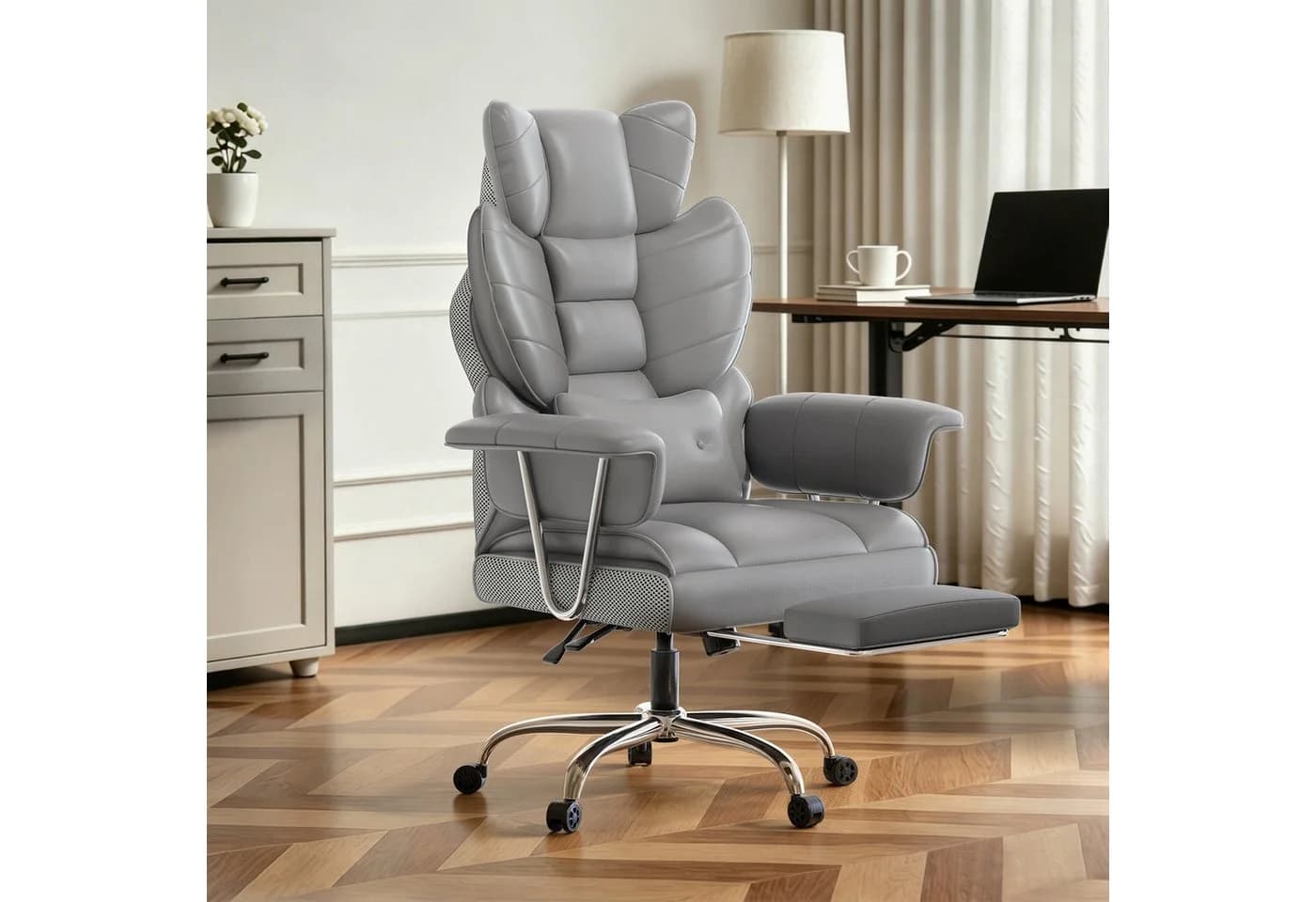 ZAISZE Bürostuhl Ergonomischer Chefsessel Grau mit Fußstütze - Bild 5