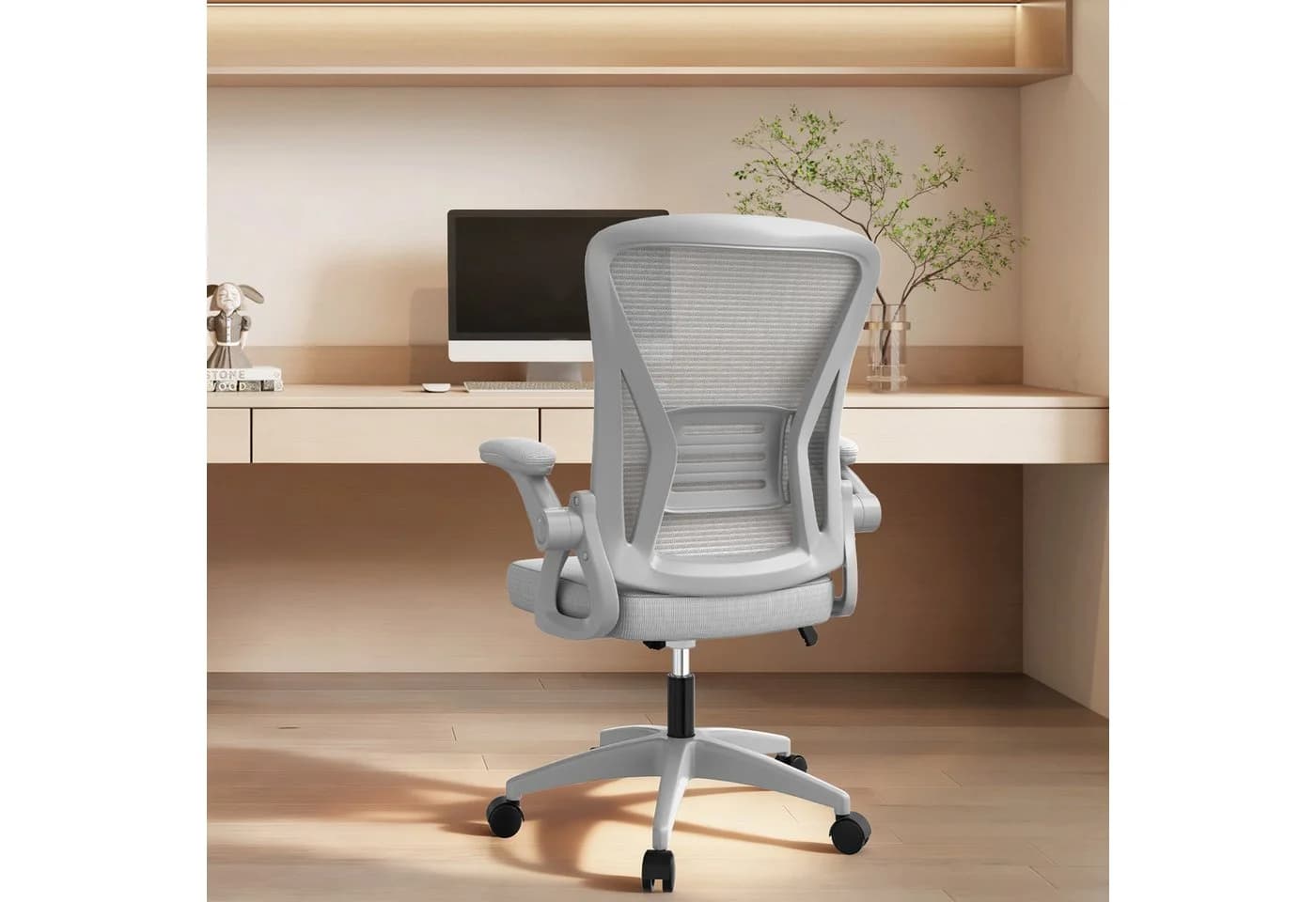 ZAISZE Ergonomischer Bürostuhl Grau mit Neigefunktion & klappbaren Armlehnen