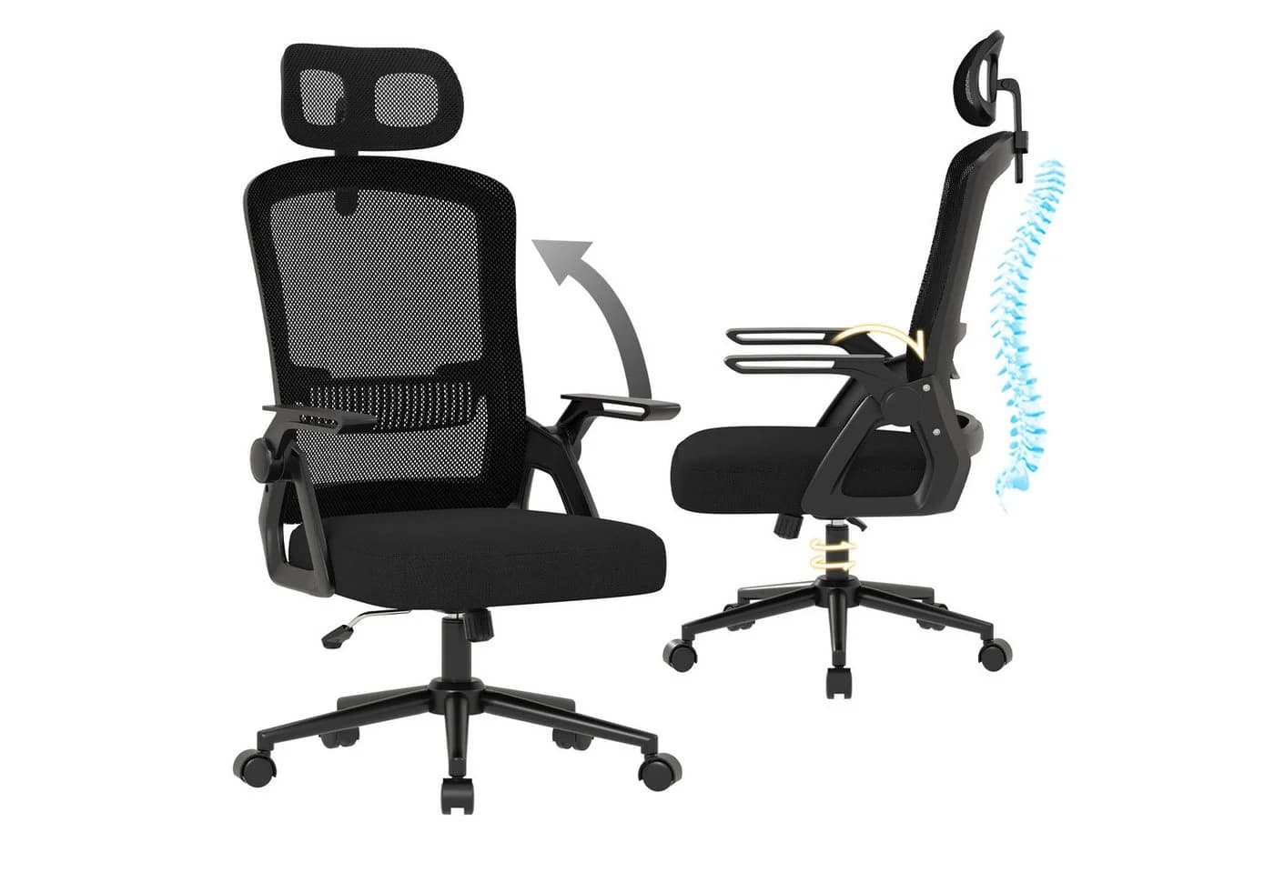 ZAISZE Ergonomischer Bürostuhl drehbar höhenverstellbar schwarz - Bild 2
