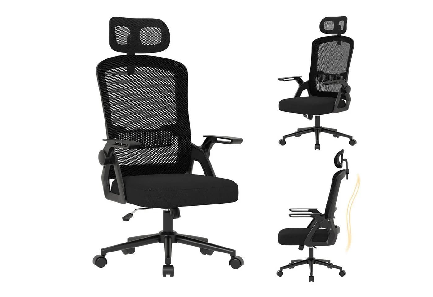 ZAISZE Ergonomischer Bürostuhl drehbar höhenverstellbar schwarz - Bild 5