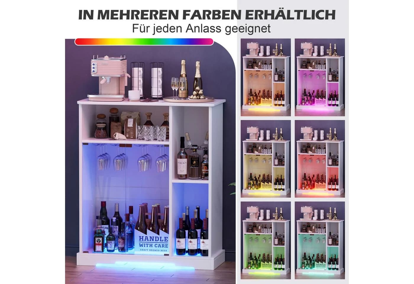 TWSOUL Weinschrank mit LED-Beleuchtung & Glastür – Barschrank in Weiß