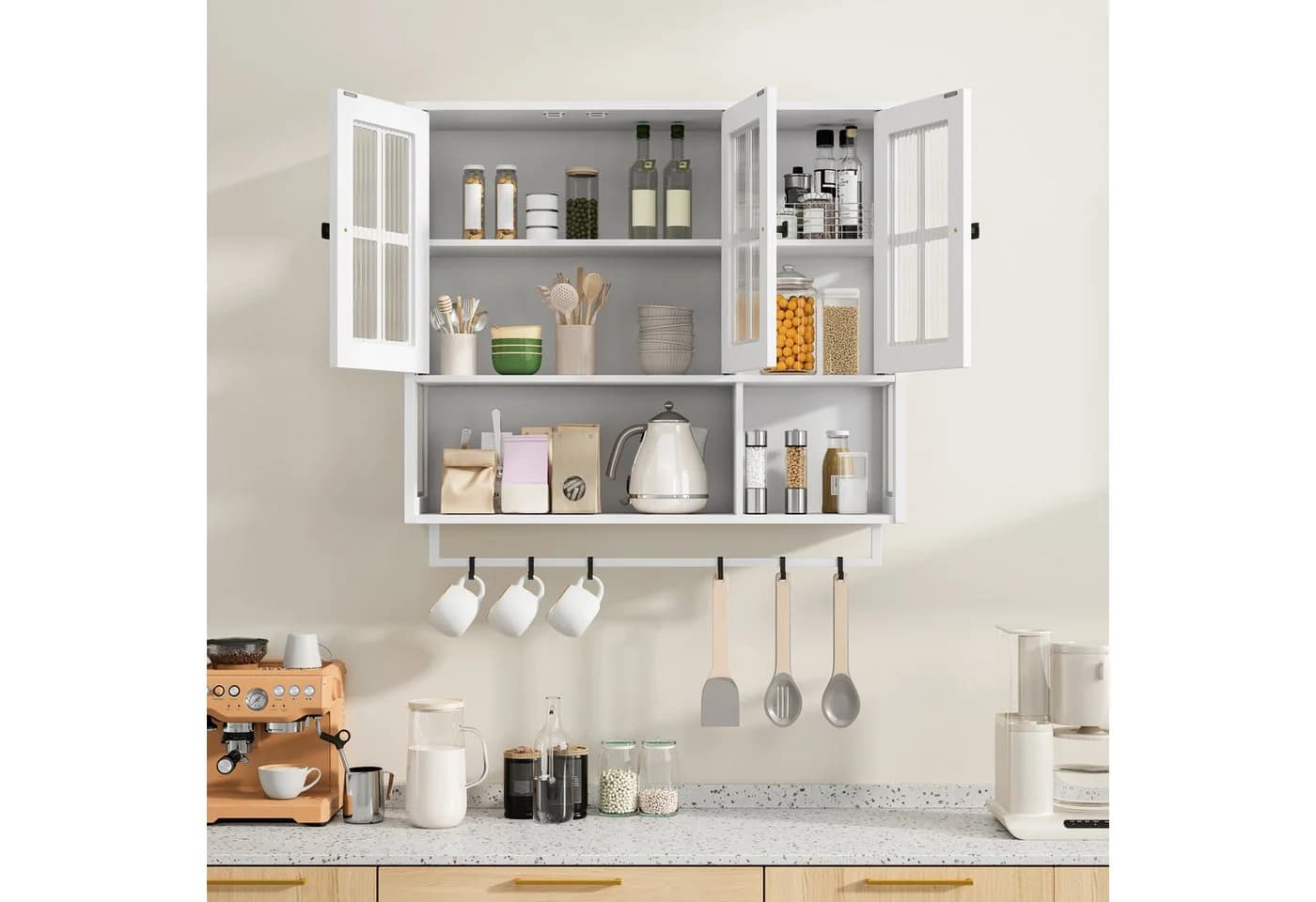 REDOM Hängeschrank 3-türiger Wandschrank aus MDF mit Glastür & Handtuchhalter - Bild 4