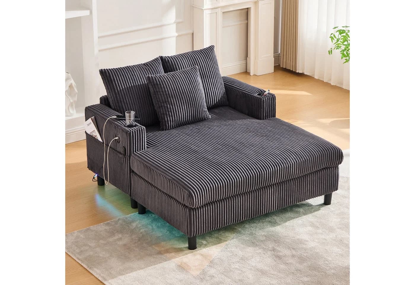 REDOM Loungesofa Chaiselongue-Relaxsessel mit LED-Licht, Getränkehalter & USB-Anschluss, Polsterstuhl Schlafsofa, ergonomisch - Bild 2