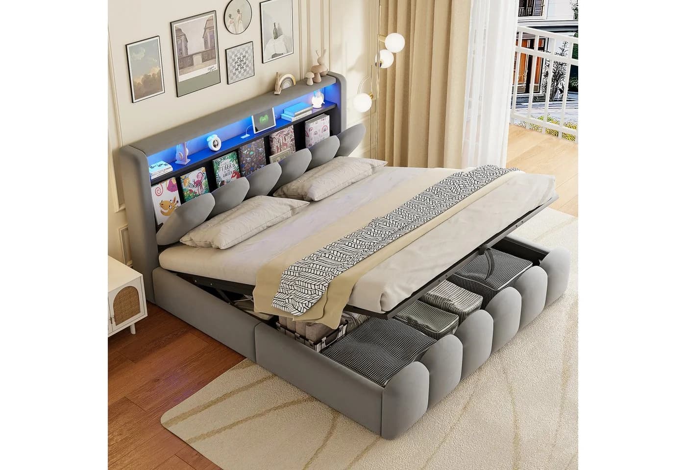 MODFU Polsterbett 180x200 cm mit Stauraum, USB-C & LED